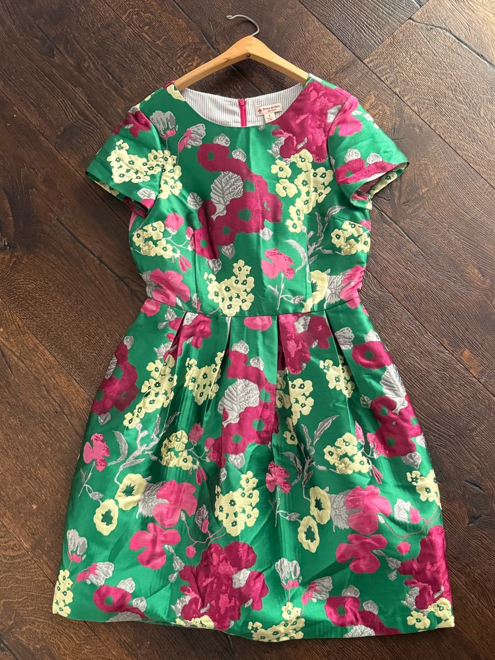 Brooks Brothers Green Floral Fit-and-Flare Dress with Pink & Yellow Blooms